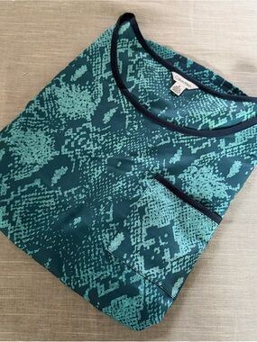 Calvin Klein Teal Patterned Sleeveless Shell with Black Trim